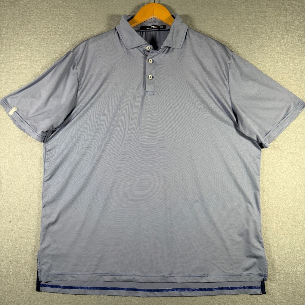 RLX Ralph Lauren Mens XL Blue White Striped Golf Performance Polo Shirt 12791